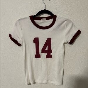 Brandy Melville White and Red Number Crop Top